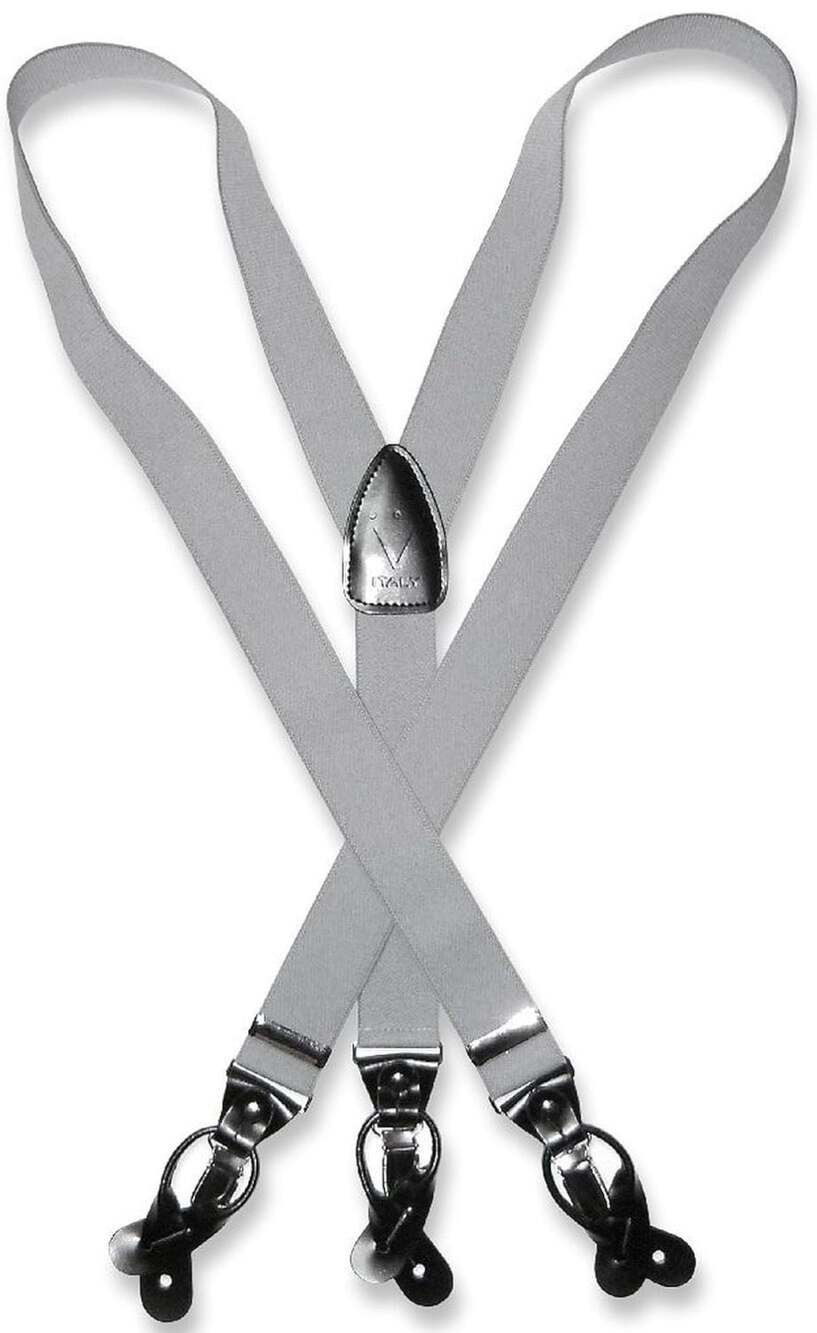 Vesuvio Napoli Men's Silver Grey Suspenders Y-Shape‎ Button and Clip Convertible